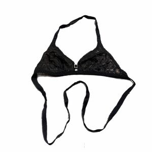 80s/90s European Vintage Triumph Lace Wrap Torso Strap Halter Bralette Black 34B